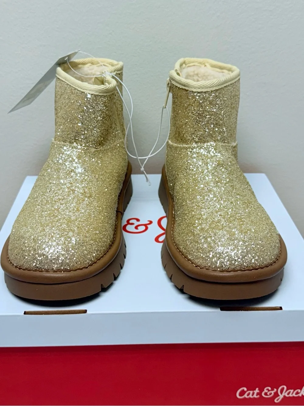 Cat & Jack Girls Size 1 Gold Glitter Ankle Boots Faux Suede Style Honor Boots